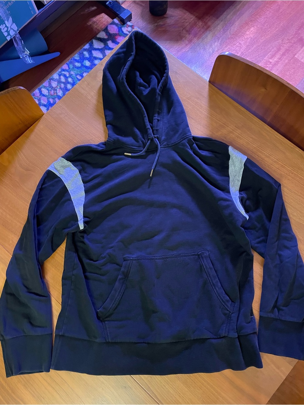 rag & bone Navy Hoodie with Light Gray Shoulder Panels